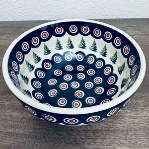 Boleslawiec Polish Pottery Christmas Trees Peacock Dinner Bowl